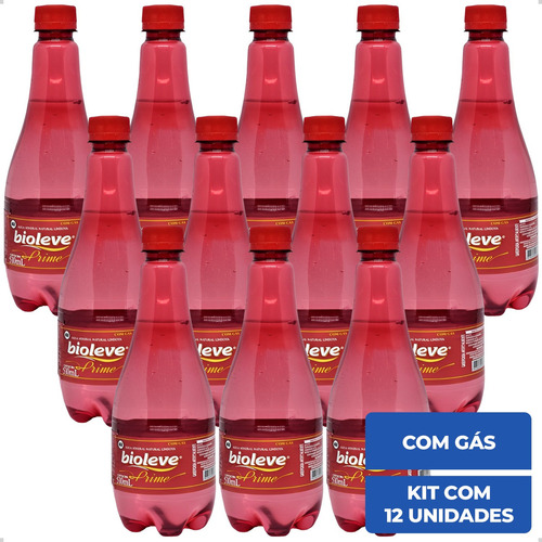 Água Mineral Bioleve Prime Com Gás Garrafa 510ml Kit Com 12