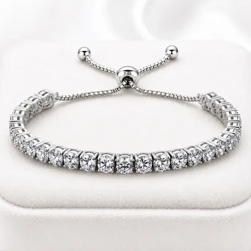 Pulseira Cravejada Zircônia Fecho Gravata Folheada Prata 925 Prateado 25 Cm
