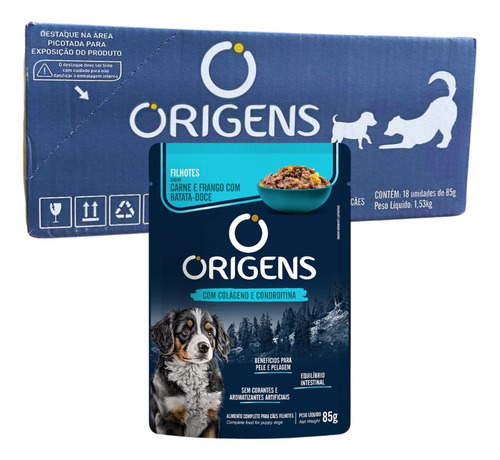 Sachê Origens Para Cães Filhotes Sabor Carne 85g Caixa 18un