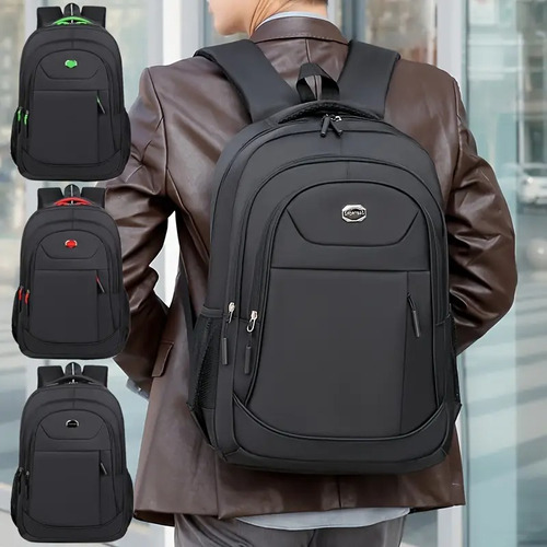 Mochila De Viaje O Escolar Backpack De Poliester Impermeable Negro Liso