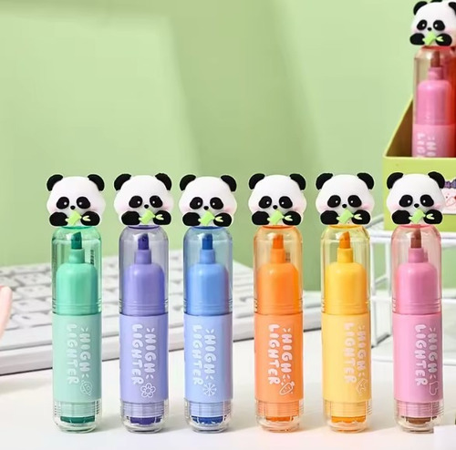 Kit 6 Marca Texto Com Carimbo Kawaii - Astronauta E Panda Panda