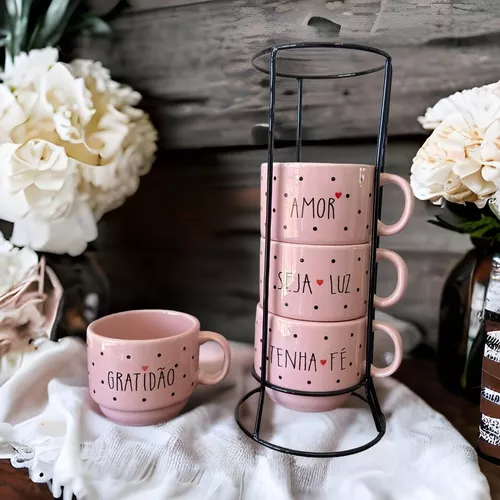 Jogo De Xícaras Café Chá Rosa Com Suporte Kit 4 Canecas Poá - Neo  Porcelanas - Xícaras de Café - Magazine Luiza