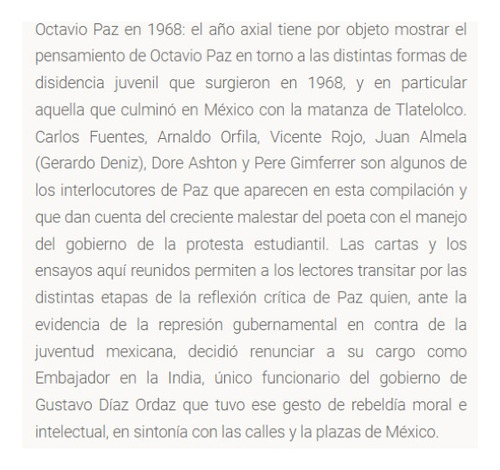 Octavio Paz En 1968: El Año Axial - Ángel Adame / Taurus +