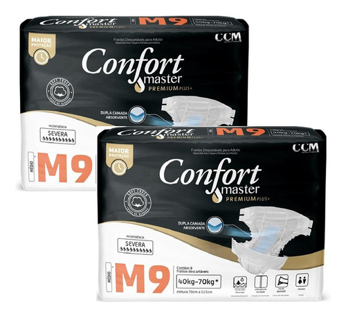 Kit 2 Fraldas Geriátricas Confort Premium Regular M 9u
