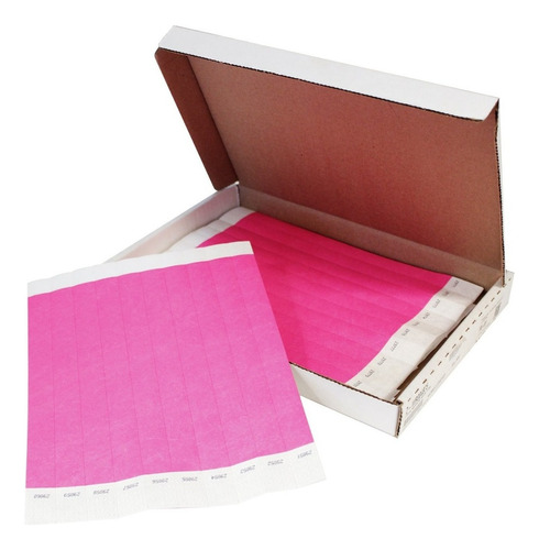 Pulseras Tyvek Verde Neón Caja Con 500pz. Color Rosa neón Diámetro 18 cm Largo 25 cm