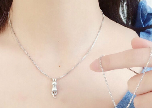 P P Collar Con Colgante De Gato De Plata 925