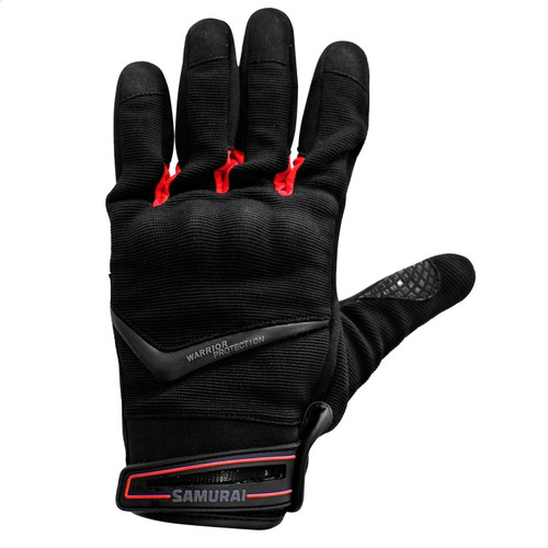 Guantes Moto Cortos Samurai Warrior Tessen Negro Rojo Touch