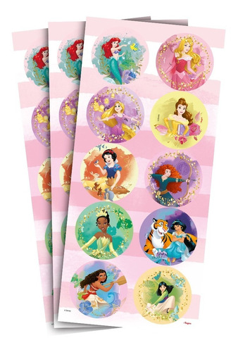 30 Adesivos Princesas Disney - 3 Cartelas 10 Adesivos Cada