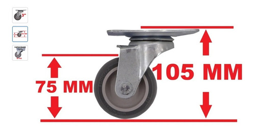 4 Pç Rodízio 312 Bp Rodinha Roda 3 Polegada Para Carrinhos