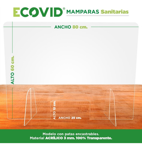 Mampara Acrílica | Barrera Sanitaria | Mediana 80x60