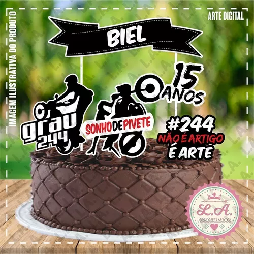 Topo Topper De Bolo Personalizado Moto Grau