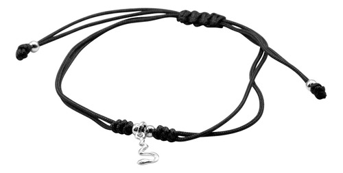 Pulsera De Plata 925 Hilo Negro Ajustable Con Serpiente