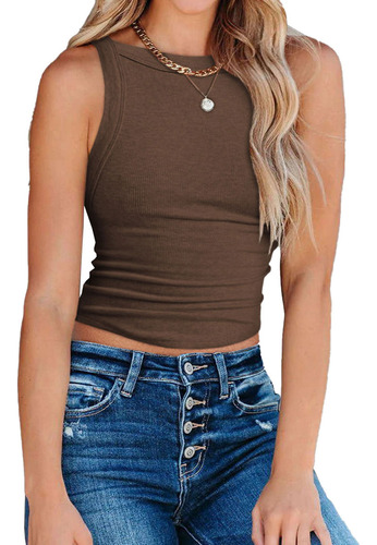 Camiseta Sin Mangas Con Espalda Abierta Para Mujer, Cuello R