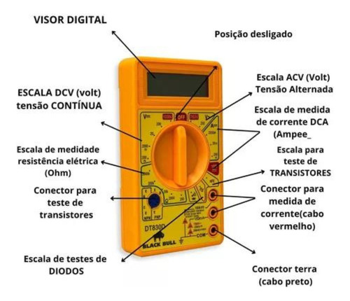 Multímetro Digital Com 1 Par De Ponta De Teste Eletronica