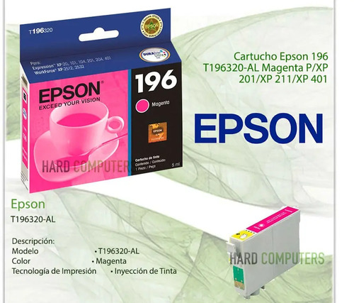 Cartucho De Tinta Epson 196 Magenta Modelo: T196320 | Envío gratis