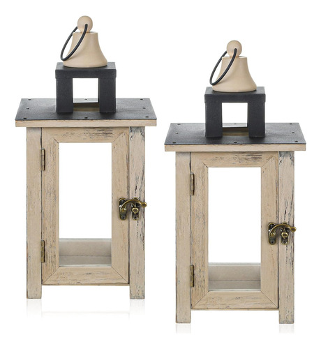 2 Faroles Decorativos De Madera Rústica Para Velas De Huracá