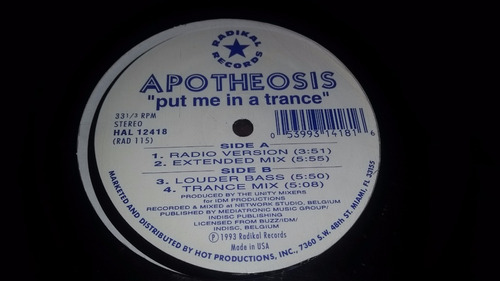 Apotheosis Put Me In A Trance Vinilo Maxi Usa