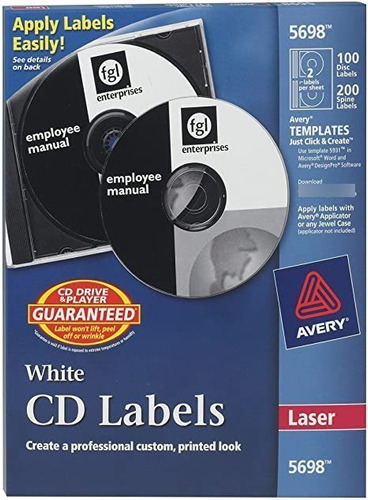 Etiquetas Imprimibles Para Cd/dvd Color Blanco 100 Etiq.