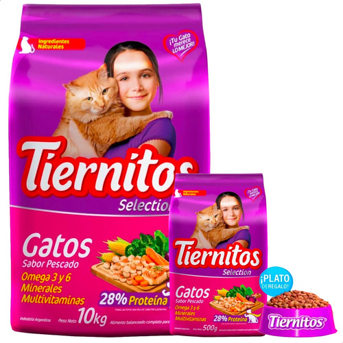 Alimento Gato Adulto Tiernitos 10kg + 500g + Comedero Regalo