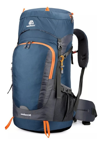 Mochila De Camping Weikani 65lt + Funda Para Lluvia Azul-naranja Liso (Usado)