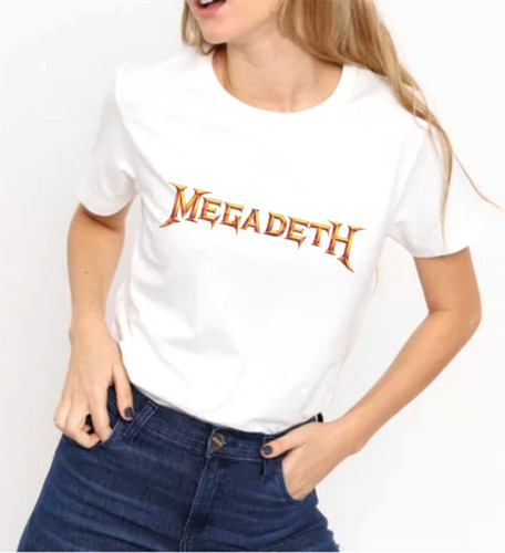 Remera Mujer Blanca Sublimada Personalizada Megadeth