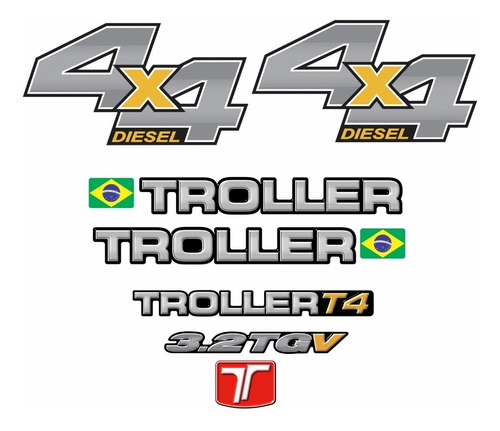 Kit Adesivos Emblema Troller T4 3.2 Tgv 4x4 Diesel 2014 Completo Carro Prata 3.2tgv Trl13