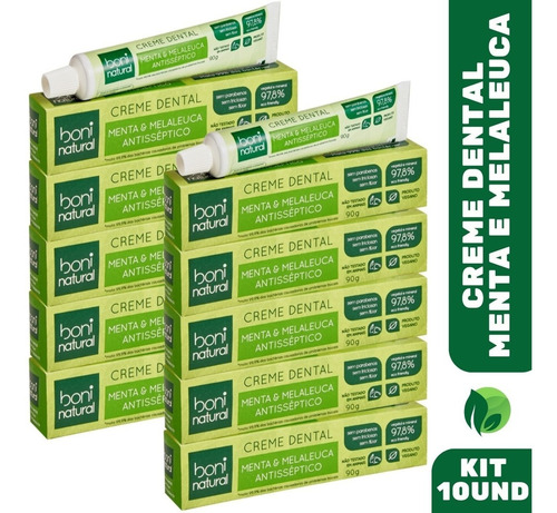Kit 10 Creme Dental Natural Sem Flúor Menta E Melaleuca 90g