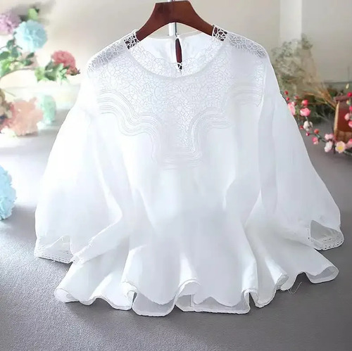 Blusa Retro De Lino Y Algodón Con Manga De Farol Para Mujer,