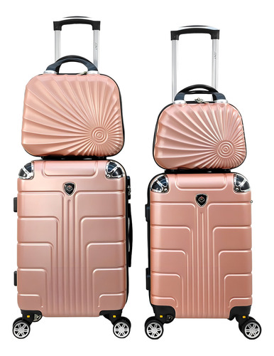 Kit De Maleta Para 8 Y 10 Kg+ 2 Neceser Sin Documentar Liger Color Rosa Oro Rayas