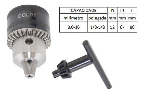 Mandril 5/8 Cônico Com Chave Encaixe B16 Goldy