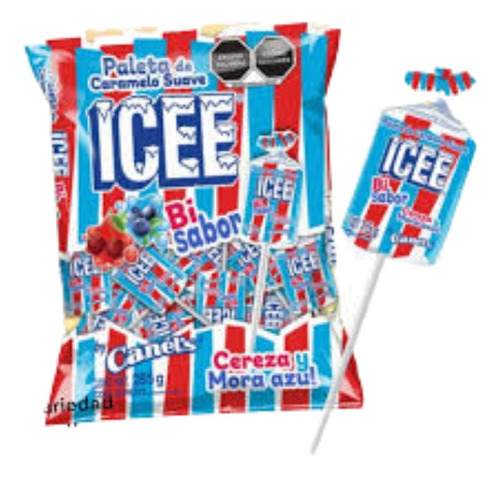 Icee Paleta De Caramelo Suave Bisabor 38pz.