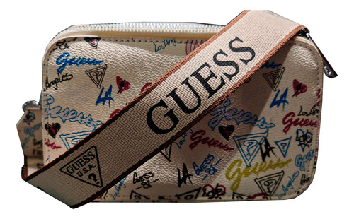 Bolsa Tipo Guess Bandolera Mujer Blanco Estampado Guess Blanco Estampado Guess Metálico Crema