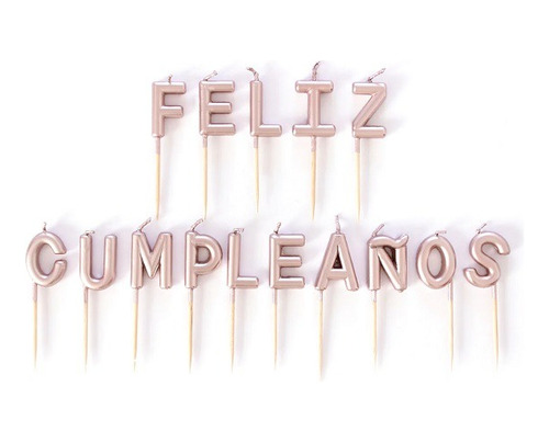 Velas Letras Feliz Cumpleaños Palito Oro Rosado