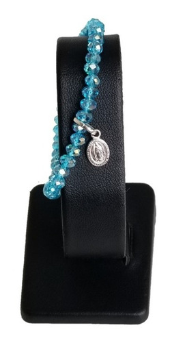 Pulsera De Niña De Murano Sky Blue  Dije Virgen De Guadalupe