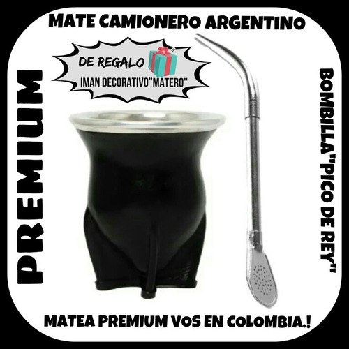 Premium! Mate Camionero Argentino C\bombilla Pico Rey Y Rega