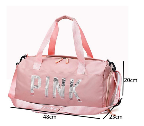Bolsa Feminina Mala Pink Academia Fitness Transversal Casual Cor Rosa-claro Desenho do tecido Liso