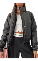 Comprar Campera Negro Puffer Ecocuero Nuevo T\u002Fm Bot\u002Fcierre Tendencia