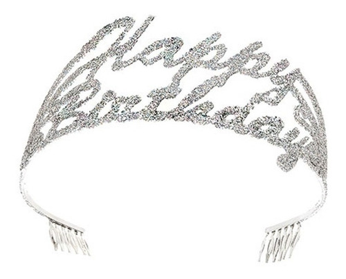 Tiara Corona Cumpleaños Happy Birthday Metalica Plata Brillo