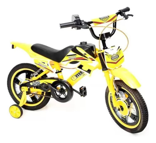 Bicicleta Infantil Aro 14 Moto Bike Com Rodinha Amarelo