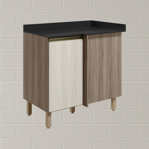 Balcão Com Tampo Canto Reto Mdf Kali 12227 Carvalho Toq Bianco Nicioli