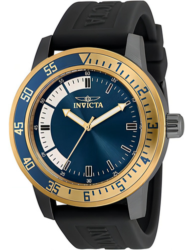 Invicta ® reloj Mano Hombre 45mm Acero Inox. Silicona 35779 Color de la correa Negro / Black Color del bisel Dorado / Gold Color del fondo Oscuro / Dark