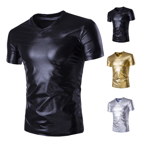 Camiseta De Manga Corta Metalizada Brillante Para Hombre, Ca