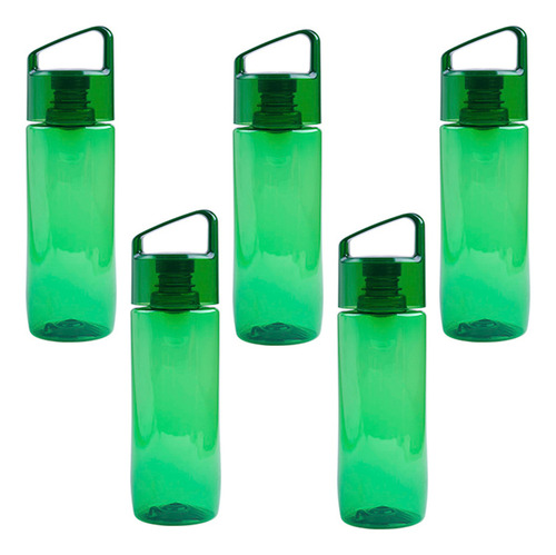 Paquete De 5 Cilindro De Plástico Con Taparrosca Cap 655ml Color Verde