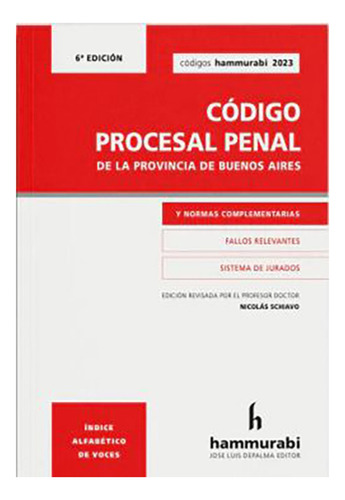 Codigo Procesal Penal Prov Bs As 2023 Standard Hammubrabi - 
