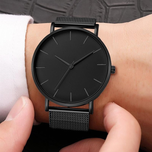 Reloj De Cuarzo Negro Para Hombre Personalidad Simple Y Moda