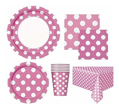 Paquetes De Fiesta - Hot Pink Polka Dot Deluxe Party Suppli