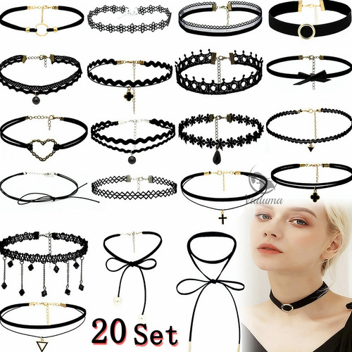 20 Gargantilla Choker Necklaces Black Lace,accesorios Collar