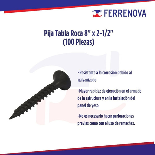 Pija Tabla Roca 8 X 2.1/2 (100 Piezas)