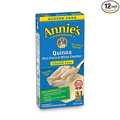 Annie Gluten Quinoa Arroz Pasta Y Cheddar Blanco, 12 Cajas, 