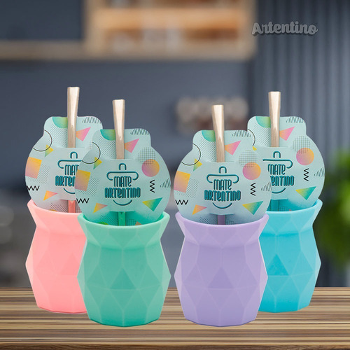 Imagen 2 de 10 de 4 Mate Moderno Facetado Pastel Bombilla Acero Limpia Fácil